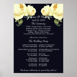 Yellow Rose blue vintage Wedding Zeremony Program Poster