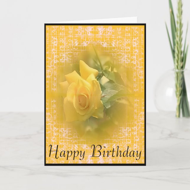 Yellow Rose Blume Happy Birthday Card Karte (Vorderseite)