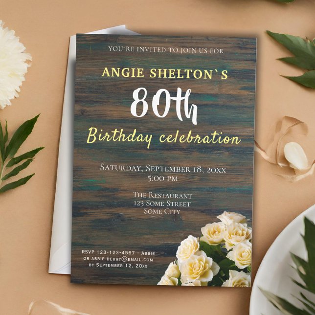 Yellow Rose Bouquet 80. Geburtstag Blumengebäck Pa Einladung (Von Creator hochgeladen)