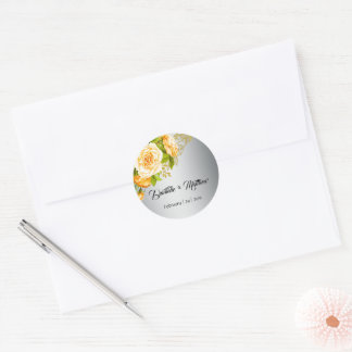 Yellow Rose Bouquet Silver Wedding Runder Aufkleber