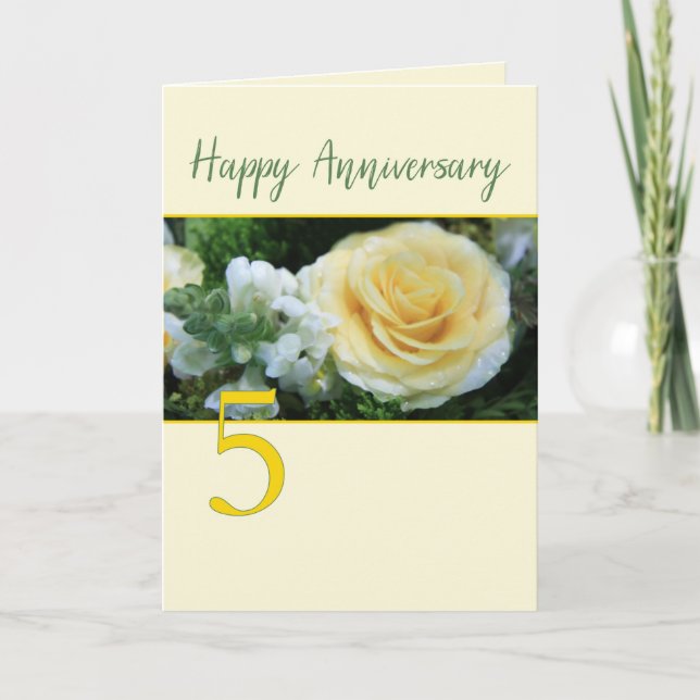 Yellow Rose Card zum 5. Hochzeitstag Karte (Vorderseite)