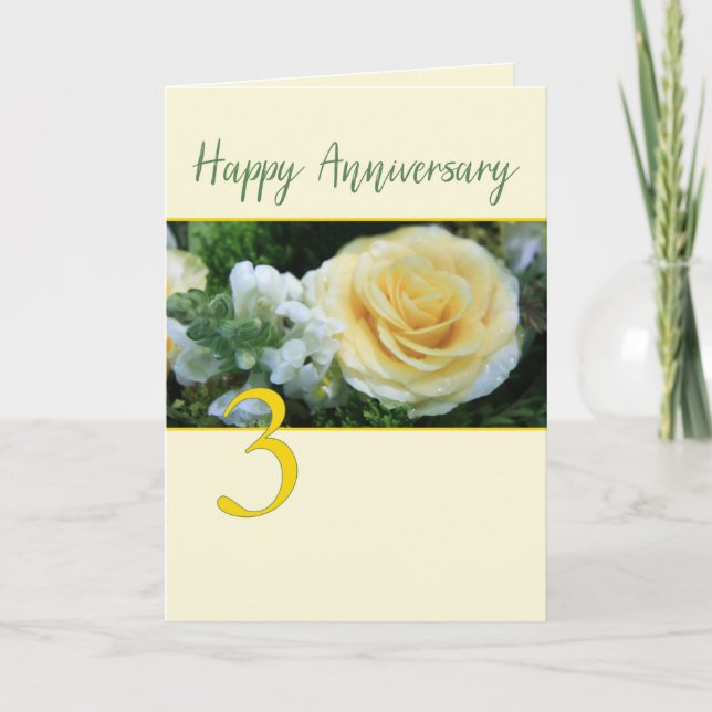 Yellow Rose Card zum dritten Hochzeitstag Karte (Vorderseite)