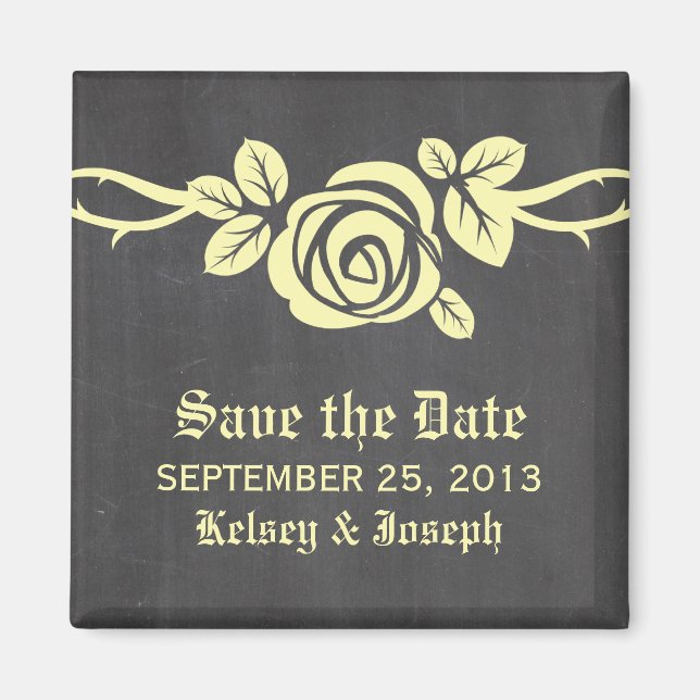 Yellow Rose Chalkboard Save the Date Magnet (Vorne)