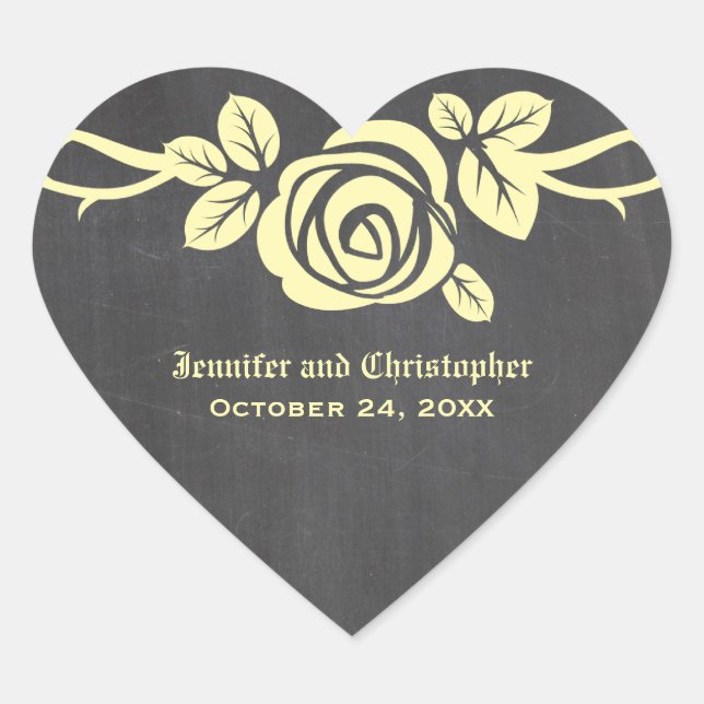 Yellow Rose Chalkboard Wedding Stickers (Vorderseite)