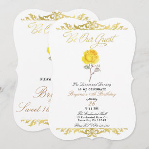 Yellow Rose & Elegante Gold Geburtstagsparty Einladung