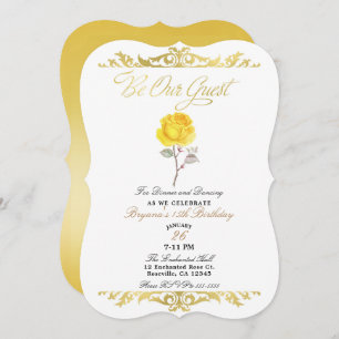 Yellow Rose & Elegante Gold Geburtstagsparty Einladung