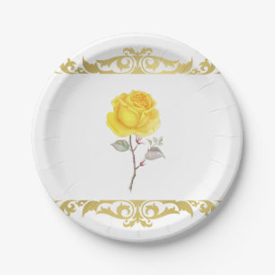 Yellow Rose & Elegante Gold Geburtstagsparty Pappteller