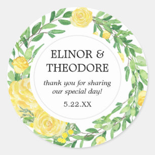 Yellow Rose Floral Wedding Vielen Dank Runder Aufkleber