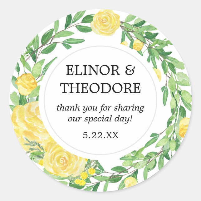 Yellow Rose Floral Wedding Vielen Dank Runder Aufkleber (Vorderseite)