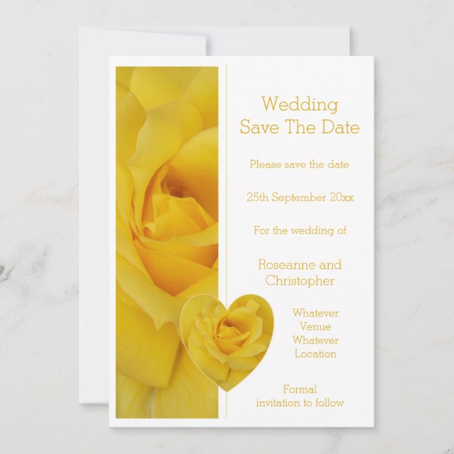 Yellow Rose Heart Design Wedding Save The Date (Vorderseite)