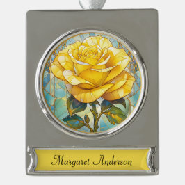 Yellow Rose Memorial Banner-Ornament Silber