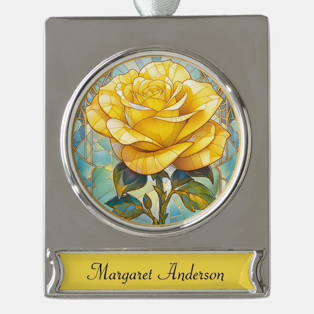 Yellow Rose Memorial  Banner-Ornament Silber (Vorderseite)