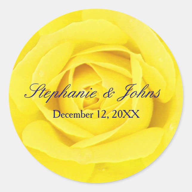 Yellow Rose Navy Niedlich Chic Hochzeit Runder Aufkleber (Vorderseite)
