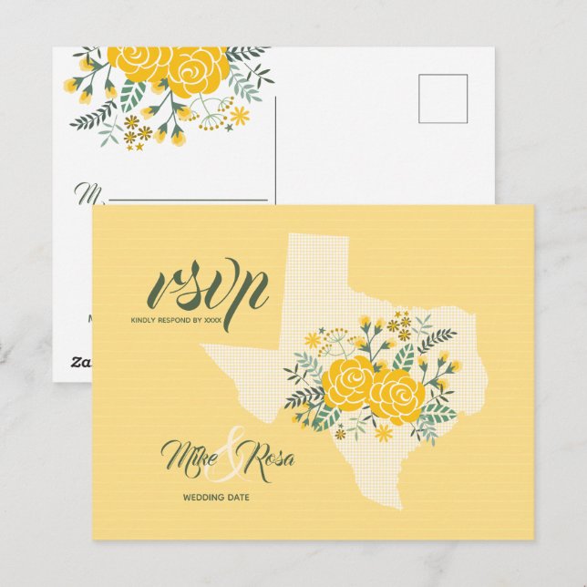 Yellow Rose of Texas - Gingham Staat Wedding RSVP Postkarte (Vorne/Hinten)