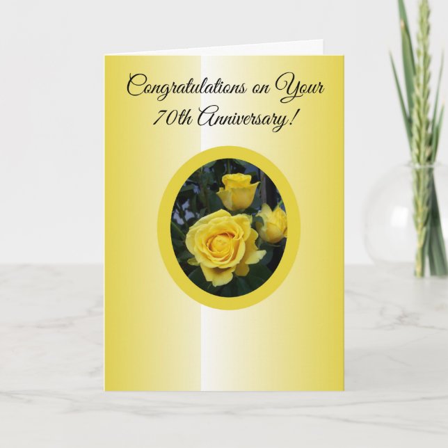 Yellow Rose Personalisiert 70. Hochzeitstag Karte (Vorderseite)