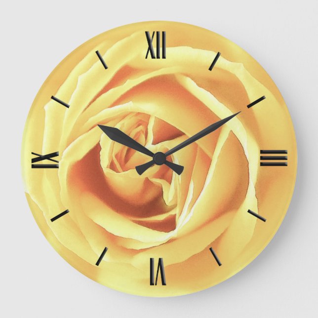 Yellow Rose Print Große Wanduhr (Vorderseite)