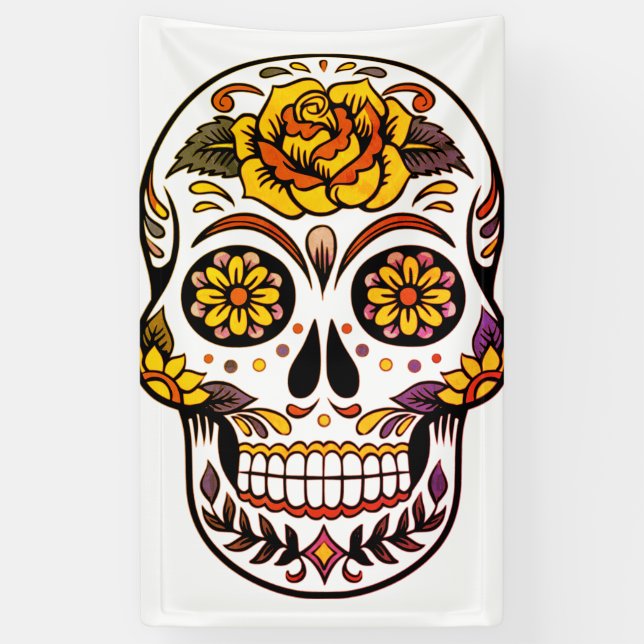 Yellow Rose Sugar Skull Banner (Vertikal)