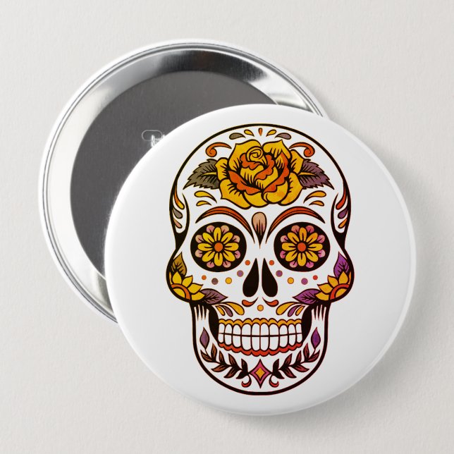 Yellow Rose Sugar Skull Button (Vorne & Hinten)
