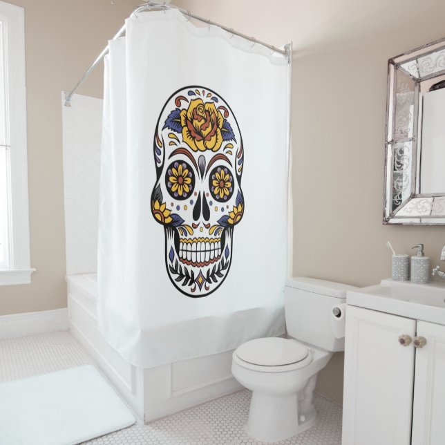 Yellow Rose Sugar Skull Duschvorhang (Beispiel)