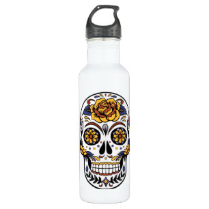Yellow Rose Sugar Skull Edelstahlflasche