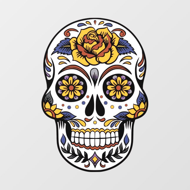 Yellow Rose Sugar Skull Fensteraufkleber (Blatt)