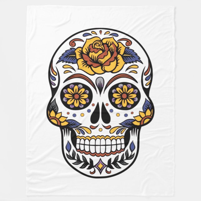 Yellow Rose Sugar Skull Fleecedecke (Vorderseite)