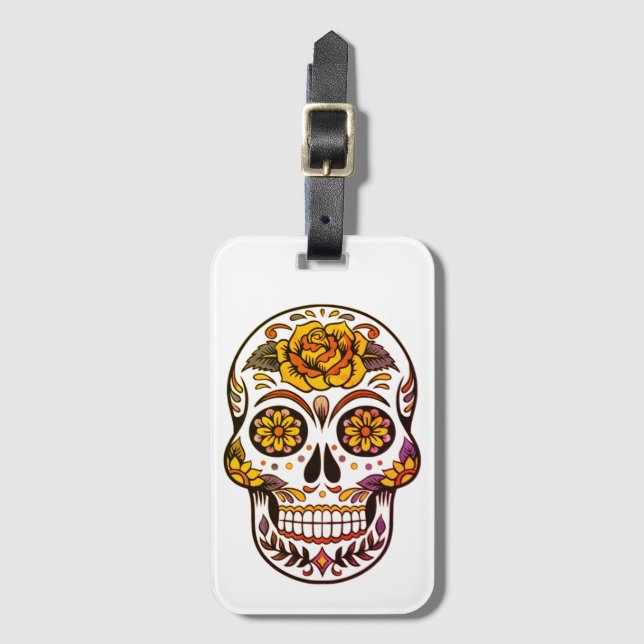 Yellow Rose Sugar Skull Gepäckanhänger (Vorderseite Vertikal)