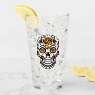 Yellow Rose Sugar Skull Glas