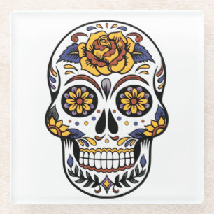 Yellow Rose Sugar Skull Glasuntersetzer