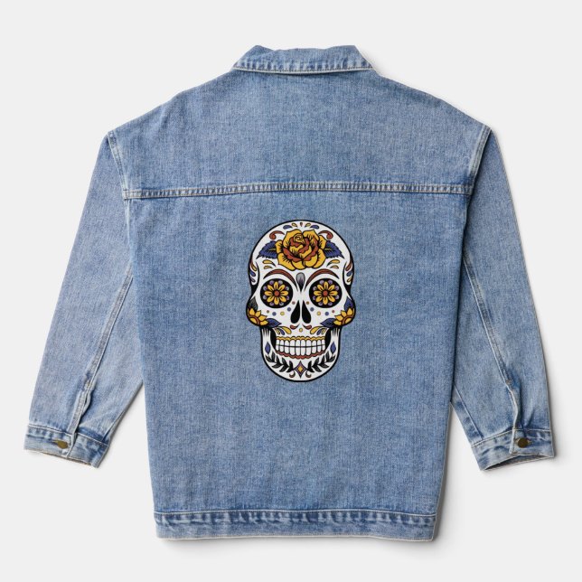 Yellow Rose Sugar Skull Jeansjacke (Rückseite)