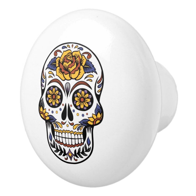 Yellow Rose Sugar Skull Keramikknauf (Rechts)