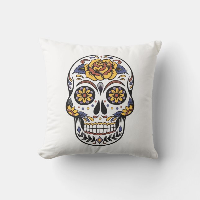 Yellow Rose Sugar Skull Kissen (Vorderseite)