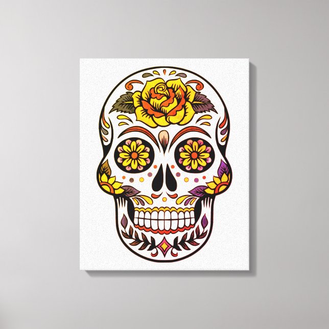 Yellow Rose Sugar Skull Leinwanddruck (Vorderseite)