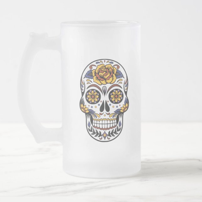 Yellow Rose Sugar Skull Mattglas Bierglas (Links)