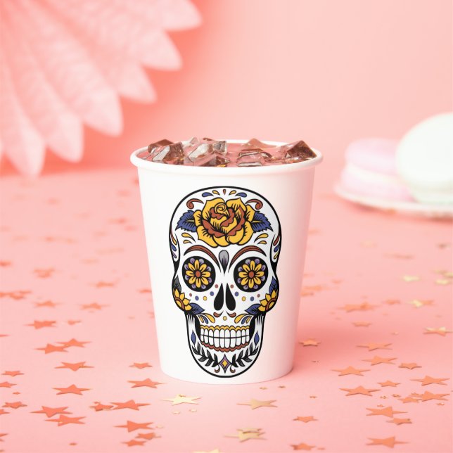 Yellow Rose Sugar Skull Pappbecher (Insitu)