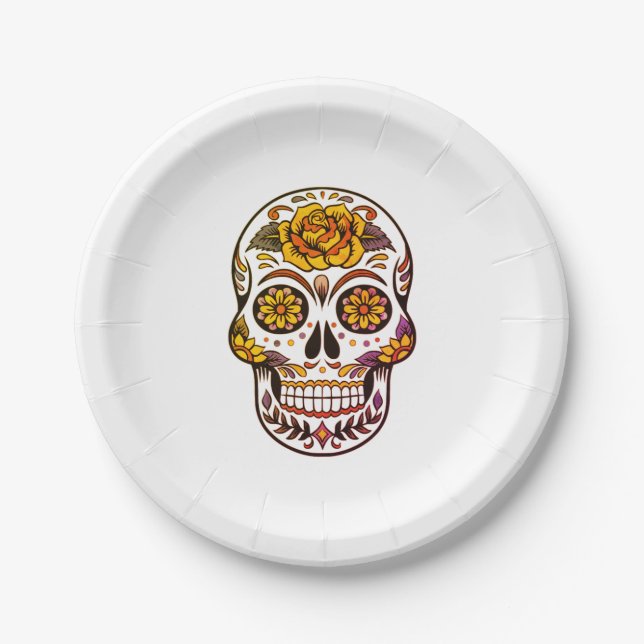 Yellow Rose Sugar Skull Pappteller (Vorderseite)