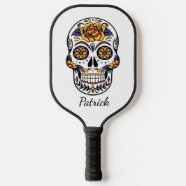 Yellow Rose Sugar Skull Persönlicher Name Pickleball Schläger