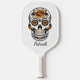 Yellow Rose Sugar Skull Persönlicher Name Pickleball Schläger