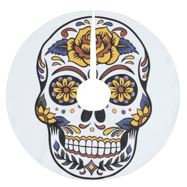 Yellow Rose Sugar Skull Polyester Weihnachtsbaumdecke (Vorderseite)