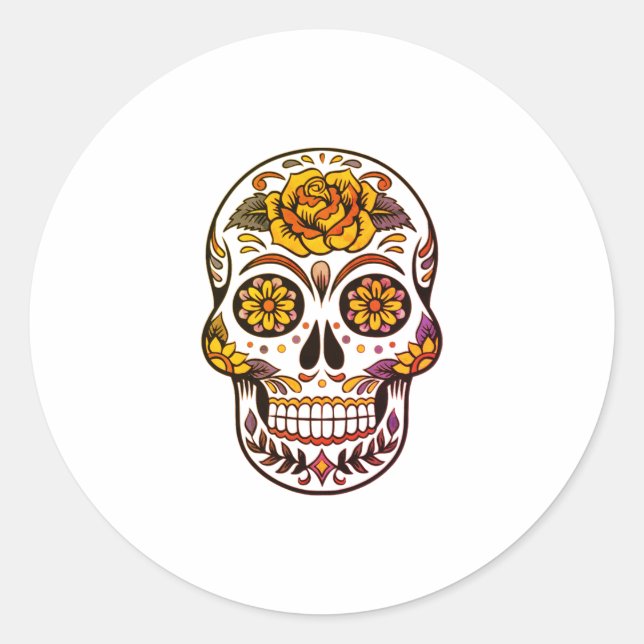 Yellow Rose Sugar Skull Runder Aufkleber (Vorderseite)