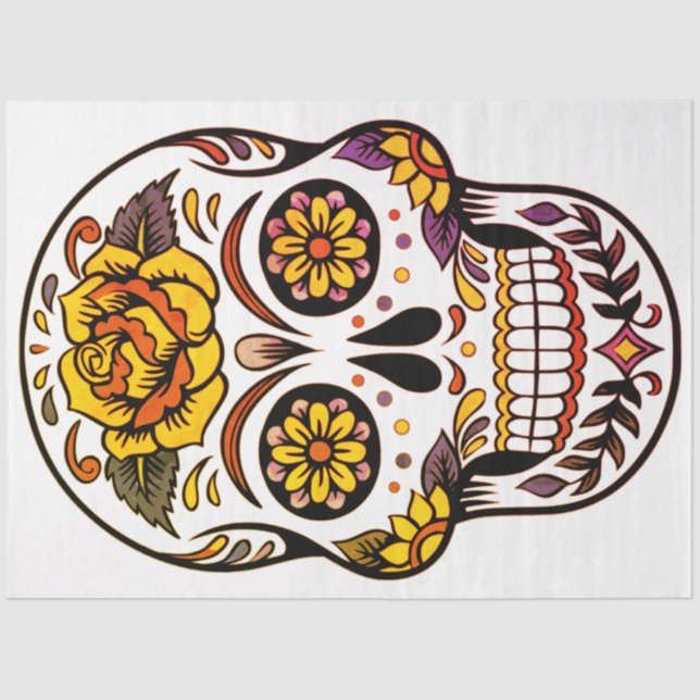 Yellow Rose Sugar Skull Seidenpapier (Vorderseite)