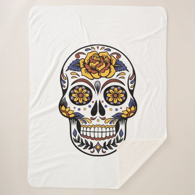 Yellow Rose Sugar Skull Sherpadecke (Vorderseite)