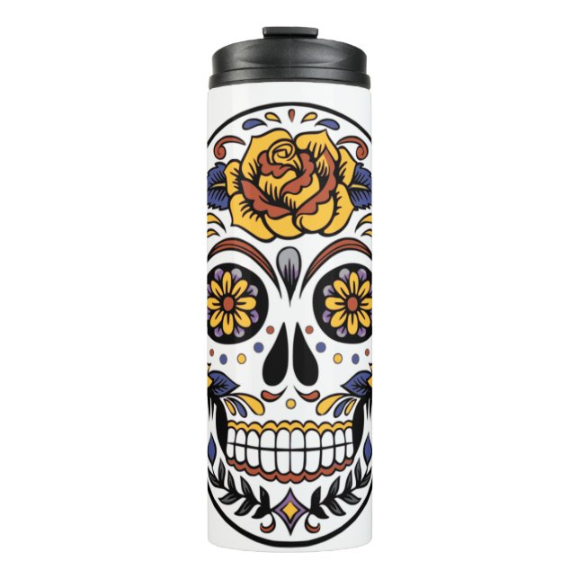 Yellow Rose Sugar Skull Thermosbecher (Vorderseite)