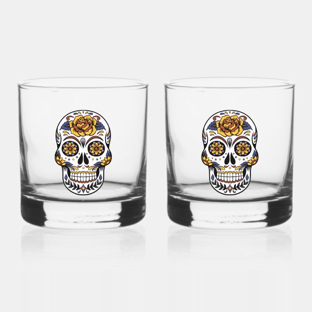 Yellow Rose Sugar Skull Whiskyglas (Vorderseite)