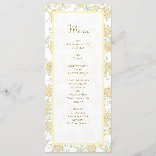 Yellow Rose Wedding Menus Menükarte (Vorderseite)