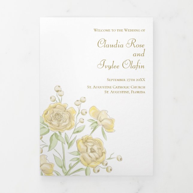Yellow Rose Wedding Programs Dreifach-gefaltete Programmkarte (Cover)