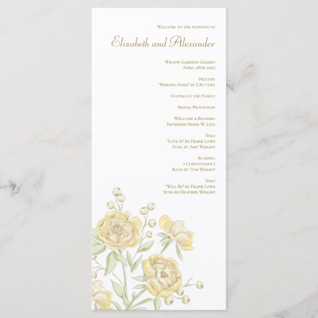 Yellow Rose Wedding Programs Menükarte (Vorderseite)