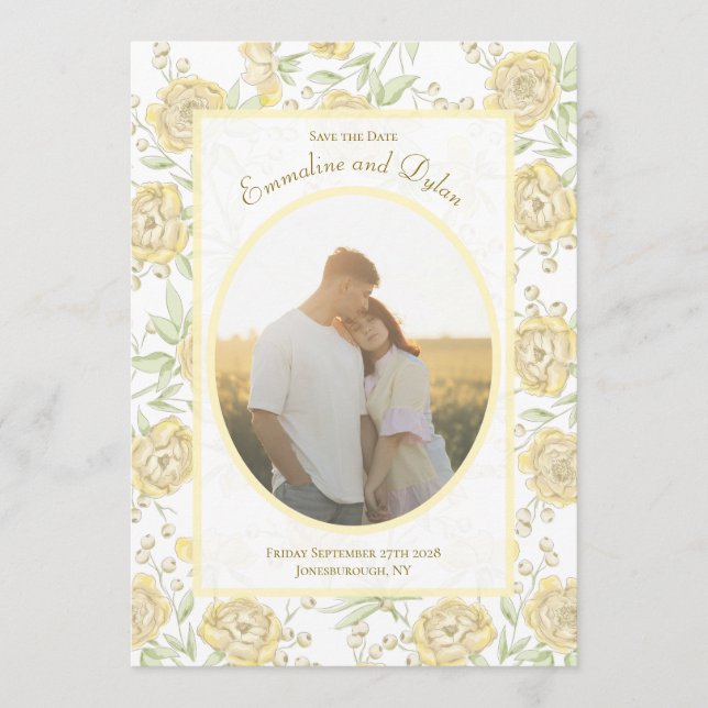 Yellow Rose Wedding Save the Date Einladung (Vorderseite)