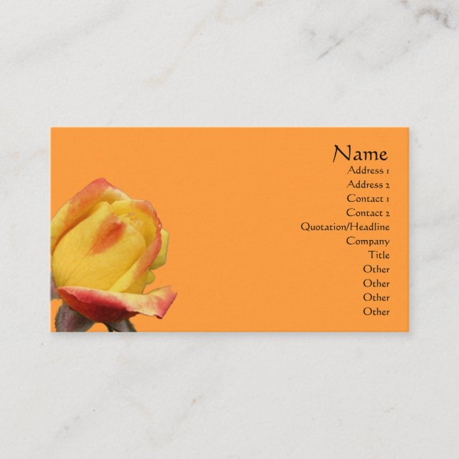 Yellow Rosenknospe Blumen Business Card Visitenkarte (Vorderseite)