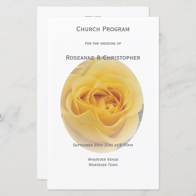 Yellow Rosenknospe Wedding Program (Vorne/Hinten)